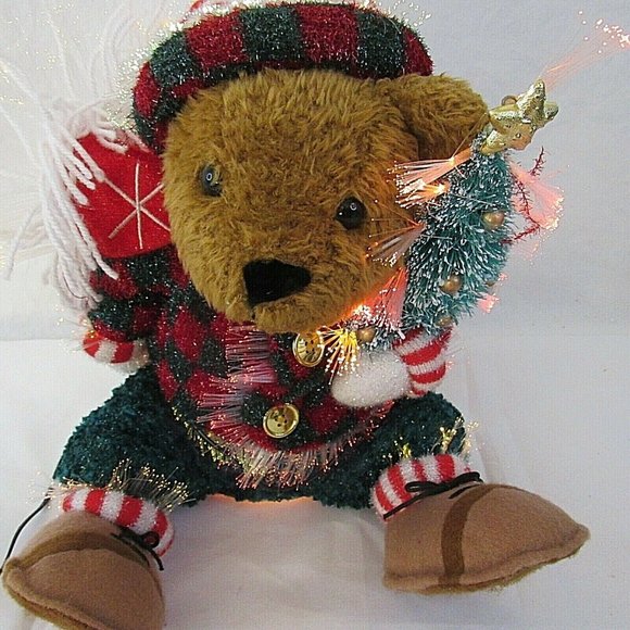 Christmas Avon Teddy Bear Fiber Optic Lighted Tree Color Changing 11" Sitting - Picture 2 of 7